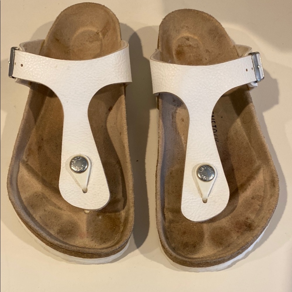 Birkenstock White Tan Sandals with Adjustable Strap
